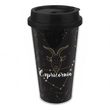 Imagem de Copo de Viagem Zodíaco Capricórnio, Preto com Detalhes Dourados, 500ml, 16,5cm Altura