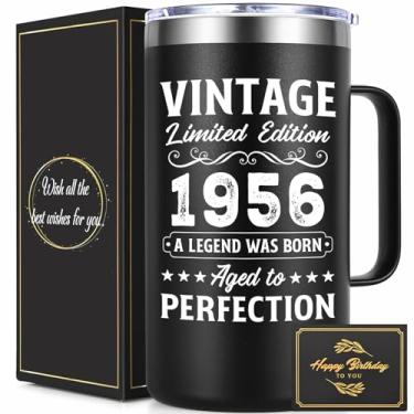 Imagem de Lifecapido Presentes de aniversário para homens, caneca de café isolada vintage 1955 Aged To Perfection, 590 ml, presentes de aniversário de 70 anos para homens, pai, marido, avô, tio, preto