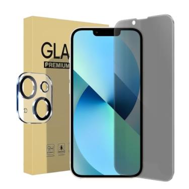 Imagem de Pacote com 1 protetor de tela de privacidade para iPhone 13 [6,1 polegadas] + 1 pacote com protetor de lente de câmera, película de vidro temperado privada antiespião, [dureza 9H] - HD