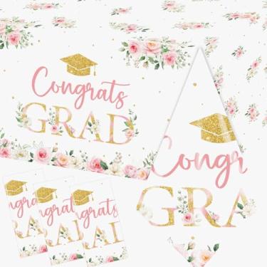 Imagem de HAKOTI Toalha de mesa de formatura com tema de flores rosa decoração de formatura