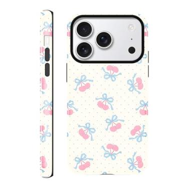 Imagem de Vulfwela Capa de celular com laço fofo para iPhone 17 Pro Max 6,9 polegadas, fita estética laço cereja estampa de bolinhas 2 em 1 capa brilhante à prova de choque fina TPU macio proteção de PC rígido