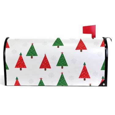 Imagem de Capas de caixa de correio magnéticas decorativas de vinil caixa de correio envoltórios de inverno à prova de intempéries decoração de caixa de correio vermelho verde árvores de Natal tamanho grande