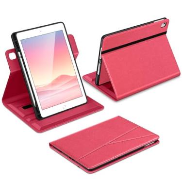 Imagem de DTTO Capa para iPad 6ª/5ª geração de 9,7 polegadas (2018/2017), iPad Air 2/Air 1, capa de couro premium giratória de 360 graus com suporte para lápis, vermelho melancia