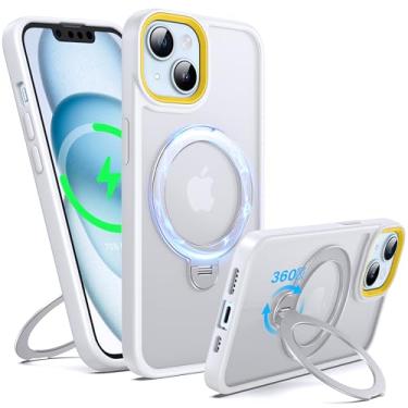 Imagem de Supdeal Capa com suporte magnético para iPhone 15, [suporte invisível giratório de 360°] [proteção de grau militar] capa fosca para celular com anel magnético, 15 cm, branca