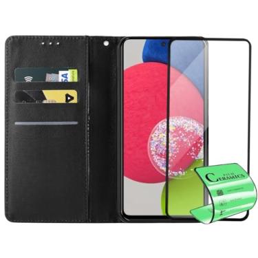 Imagem de Capa Carteira Flip Case para Samsung Galaxy A52S com Película Protetora Cerâmica Premium, Suporte Ajustável, Cobertura total da tela, Preto