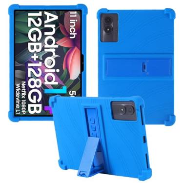 Imagem de HminSen Capa para tablet Blackview TAB 90 WiFi 2024 de 11 polegadas, capa ajustável de silicone macio para crianças para tablet Relndoo P80 de 11 polegadas (azul)