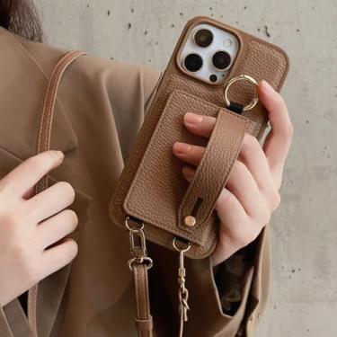 Imagem de IRTGFG Capa tipo carteira com alça de pulso e compartimento para cartão, cordão e capa de couro para iPhone 16 Pro/2 (para iPhone 16 Pro/2)