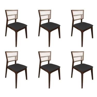 Imagem de Kit 6 Cadeiras De Jantar Tela Premium Madeira Maciça Manuela Preto Facto Mel