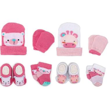 Imagem de 2 Conjuntos Bebê Menina Meias Toucas Luvas Pantufas Recém Nascido Enxo