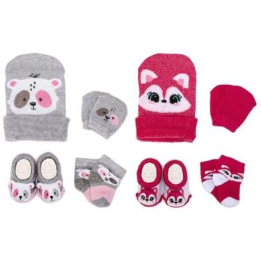 Imagem de 2 Conjuntos Bebê Menina Meias Toucas Luvas Pantufas Recém Nascido Enxo