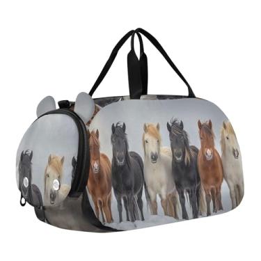 Imagem de Lindas flores de leopardo borboletas douradas bolsa esportiva para meninos e crianças pequenas bolsas de viagem esportiva, lindos cavalos de inverno, Clássico
