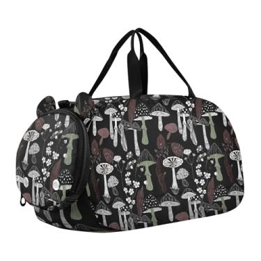 Imagem de Bolsa esportiva para meninos com flores rosa, rosas verdes e azuis, bolsas de viagem e dança, Cogumelo selvagem, flores escuras, Clássico