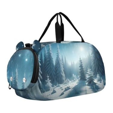 Imagem de Bolsa esportiva de Natal para meninas Highland Cow, bolsa de viagem para fim de semana, compartimento para sapatos noturnos, bolsa esportiva para meninos, Floresta de inverno, Clássico