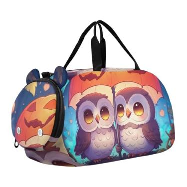 Imagem de Bolsa esportiva escocesa Highland com flores de vaca para meninas, bolsa de viagem noturna, compartimento de sapatos para meninos, Corujas fofas e engraçadas, abóbora, Clássico