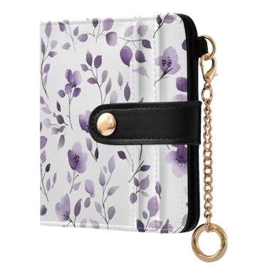 Imagem de SEHANY Carteira feminina elegante com flores roxas com bloqueio de RFID, compacto, porta-cartão de crédito de couro PU, dobrável para moedas, carteiras para mulheres e adolescentes