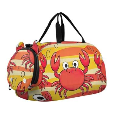 Imagem de Bolsa de viagem azul para meninas com bola de tênis, bolsa de viagem para o fim de semana, academia, bolsa de mão para meninos, Listras de caranguejo, laranja, Clássico