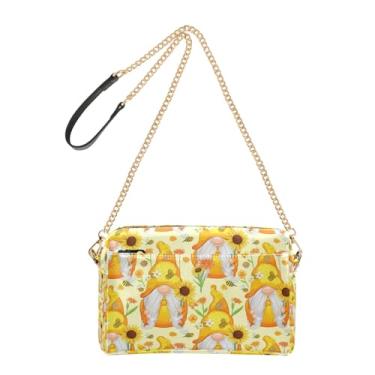 Imagem de Joitme Bolsa de ombro feminina tiracolo fofa amarela laranja Gnomescartoon bolsa para celular bolsa de couro PU bolsa de ombro alça de corrente