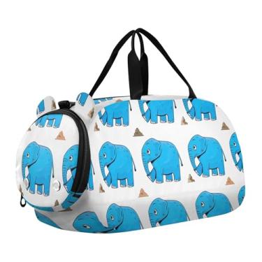 Imagem de Bolsa esportiva para meninos durante a noite, bolsa de viagem para viagem, academia, vaca, roxo, manchas pretas, Elefante azul, Clássico
