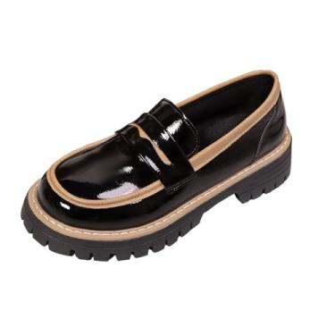 Imagem de Mocassins femininos fashion casual primavera e verão combinando cores bico redondo boca rasa combina com tudo, Preto, 36