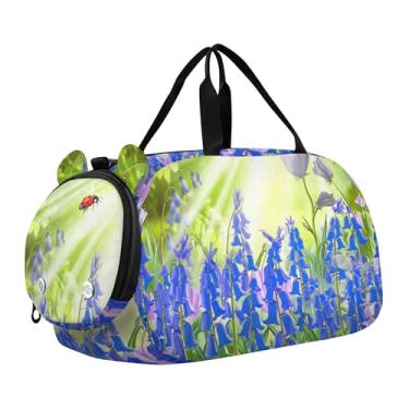 Imagem de Gnomos fofos rosa coração branco bolsa de viagem bolsa esportiva dança bolsa esportiva para meninos, Beautiful Bluebells Ladybugs Sun, Clássico