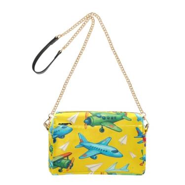 Imagem de Joitme Bolsa feminina transversal, bolsa para celular, linda bolsa de ombro de couro PU com alça de corrente amarela