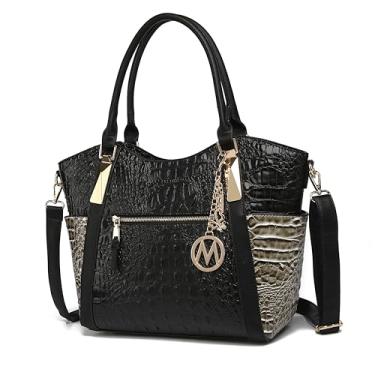 Imagem de MKF Collection Bolsa de mão para mulheres: Bolsa de ombro de couro PU – Bolsa com alça superior, livro de bolso feminino por Mia K, Croco preto cinza