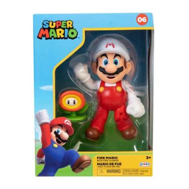 Imagem de Boneco Mario de Fogo de 10cm com Flor de Fogo - Super Mario