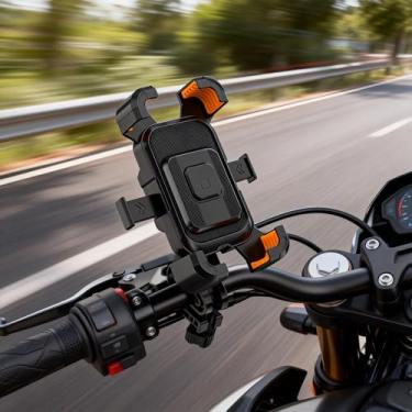 Imagem de Suporte de celular para motocicleta – [compatível com câmera] [1s Lock] Suporte de telefone de bicicleta, clipe de telefone de scooter de bicicleta, para iPhone Air, 17, 16, 15 Pro Max, Galaxy S25