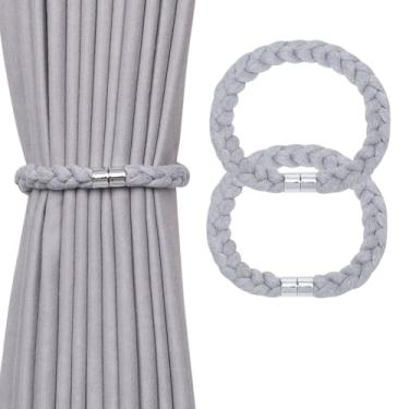Imagem de NICEEC Pacote com 2 laços magnéticos de corda de algodão natural para cortina elegante estilo trança torcida drapeada costas de cortina de corda macia tecida à mão para cortinas de janela de casa e