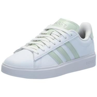 Imagem de adidas Tênis feminino Grand Court 2.0, Branco/linho verde/prata fosco, 34