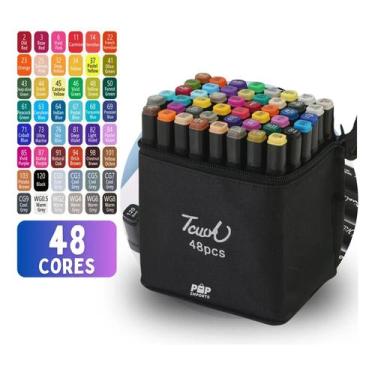 Imagem de Estojo 48 Cores Canetinhas Coloridas Caneta Marca Texto Ponta Dupla - 