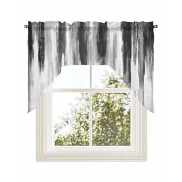 Imagem de Canguru preto cinza branco para janelas, cortina de cozinha swag sanefas bolso haste pequena cortina de janela para café banheiro quarto drapeado 142 cm x 91 cm vintage rústico abstrato ombré estética
