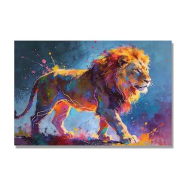 Imagem de Arte abstrata de respingos de leão, pintura colorida de animais em tela, decoração de parede expressiva moderna para sala de estar ou escritório. A87. 70 x 105 cm - 27,6 x 41,4 pol. Somente tela