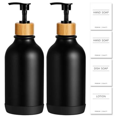 Imagem de KASUNTING Dispensador de sabonete de mão para banheiro com bota de silicone antiderrapante, dispensador de sabão preto para cozinha, pacote com 2 dispensadores de sabão de plástico para mãos e louças
