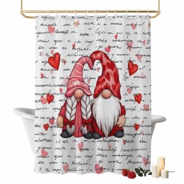 Imagem de Vandarllin Conjunto de cortinas de chuveiro de casal de gnomo para o dia dos namorados com ganchos, cortinas de banheiro de tecido à prova d'água com letra de coração de amor vermelho decoração de dia