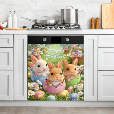 Imagem de NYZE Capa de ímãs para lava-louças de Páscoa, ovos de coelhos, adesivo magnético decorativo, reutilizável para máquina de lavar louça (coelhos de casca de ovo)