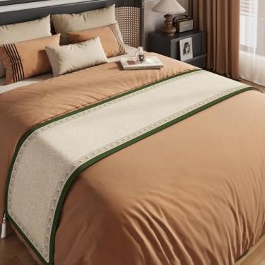 Imagem de HSTANGKY Cachecol de cama de hotel luxuoso retrô decoração de cama resistente colcha de cama toalha de cama macia doméstica para cama dupla queen tamanho king verde 1||50 x 180 cm para cama de 1,2 m