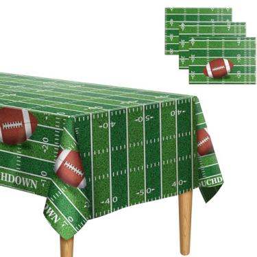 Imagem de 3 peças de toalha de mesa de futebol de plástico descartável de 137 x 274 cm, suprimentos de decoração de festa de jogo retangular