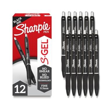 Imagem de Sharpie Canetas S-gel, ponta média (0,5 mm), tinta preta, 12 unidades – ideal para escrever, diário, desenhar, colorir, anotações, material universitário
