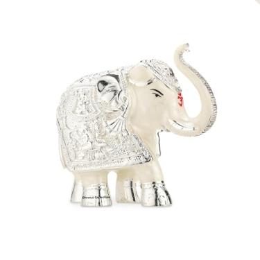 Imagem de DHRUVS COLLECTION Ídolo de elefante sólido banhado a prata para templo, decoração de casa, correção Vastu, decoração de casamento e presente de inauguração de casa - branco