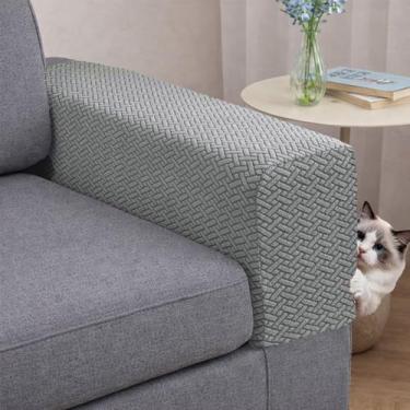 Imagem de Capas de braço de sofá, conjunto de 2, capas de apoio de braço de poliéster elástico, protetor de móveis antiderrapante e lavável (textura cinza, grande (conjunto de 2))