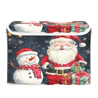 Imagem de SEHANY Linda caixa de armazenamento de Papai Noel de Natal com tampas e alças, organizador de cestas de armazenamento de tecido dobrável, caixas de armazenamento de cubos grandes para roupas, cobertor