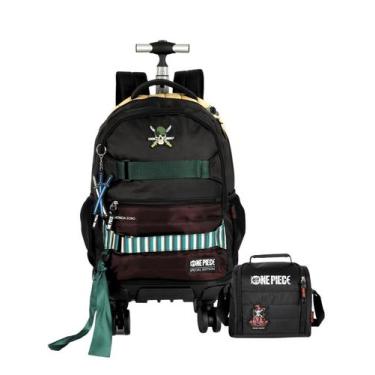 Imagem de Kit One Piece Mochila Escolar 4 Rodas + Lancheira Luxo Alfa - Luxcel, 