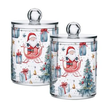 Imagem de xigua Pacote com 4 lindos suportes de Natal para bolas de algodão, cotonete – Frasco de plástico de boticário de armazenamento versátil transparente de 4 ml para banheiro e organização de