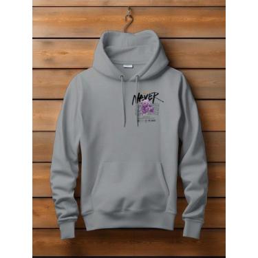 Imagem de Moletom Bear Never Say Never Blusa de Frio Flanelada, Cinza, P