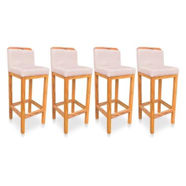 Imagem de Kit 04 Banquetas Alta Rubi Veludo Rosa Bebê Base Fixa de Madeira - Pallazio