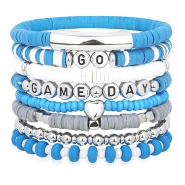 Imagem de twinkle eye Pulseiras esportivas coloridas de argila de polímero com pingente de futebol americano empilhável amizade para mulheres e homens, lembrancinhas de festa, joias e presentes