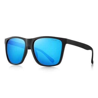 Imagem de Óculos de sol masculinos quadrados polarizados retrô para dirigir ao ar livre moda clássica Wayfarer armação UV400, Azul espelhado, Lens Width: 56Millimeters