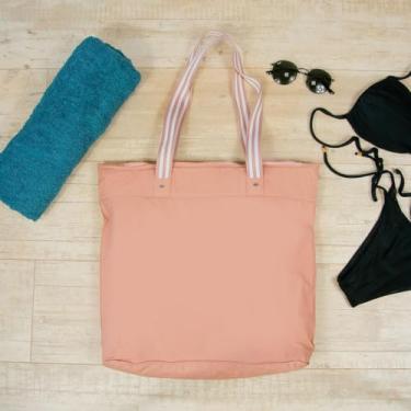 Imagem de Bolsa de Praia Impermeável Dobrável com Zíper 45x35cm – Resistente, Toque Acetinado, Alças Reforçadas e Design Multiuso 75046ROSEU