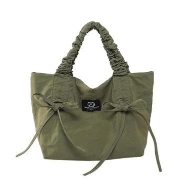 Imagem de Bolsa feminina elegante e enrugada de ombro casual de grande capacidade, Verde
